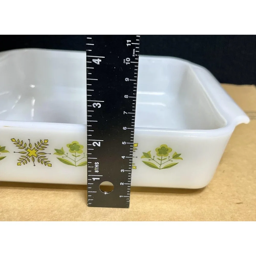 Vintage Fire-King 8 Inch Square Baking‎ Dish Meadow Green Anchor Hocking USA 435